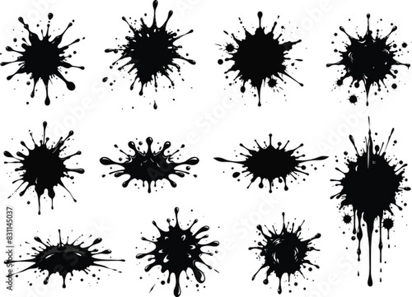 Fototapeta Set of grunge Black Splashes, Black blots, splatters., Paint splash. Vector illustration