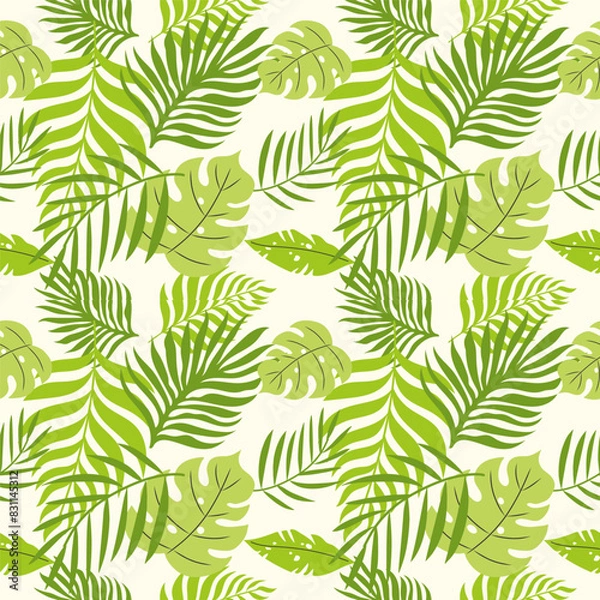 Fototapeta Handdrawn seamless pattern with palm leaves. 