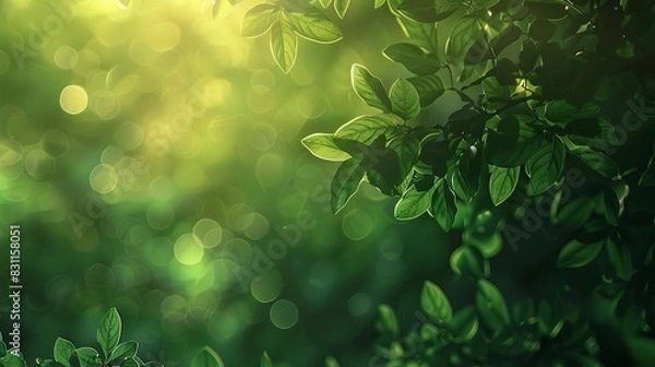 Fototapeta abstract green bokeh nature background defocused leaves and sunlight dreamy summer forest texture digital illustration