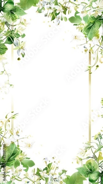 Fototapeta A delicate floral frame with a gold border The frame features clusters of roses in various colors