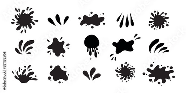 Fototapeta Water drops and splash silhouette collection in simple doodle style. Set different liquid shapes and silhouette.