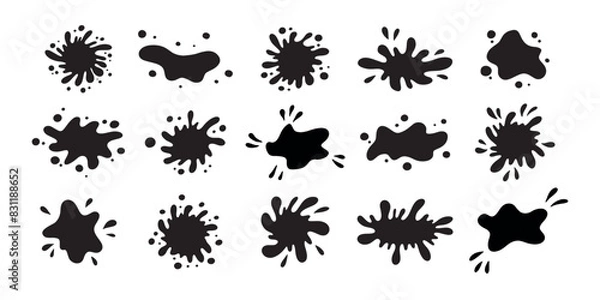 Fototapeta Water drops and splash silhouette collection in simple doodle style. Set different liquid shapes and silhouette.