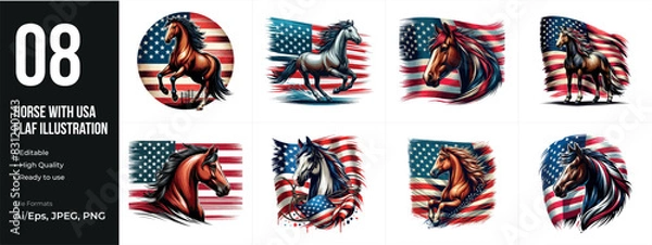 Obraz Set of horse Vector Art illustration animal Graphic set isolated on white background. horses graphic element vector illustration