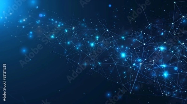 Fototapeta Abstract Blue Network Background with Glowing Lines and Dots - Concept of Technology, Connection, and Communication.