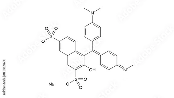 Fototapeta green s molecule, structural chemical formula, ball-and-stick model, isolated image food dye e142