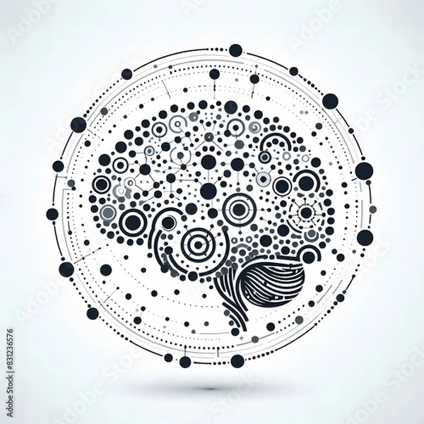 Obraz AI Generate of Abstract line and dots creating logo of Human Brain, Smart Brain, Artificial Intelligence, AI, Technology Development, in Light Blue Background.