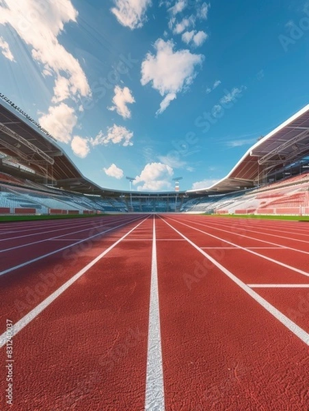 Obraz olympic running track, red surface with white stripes.