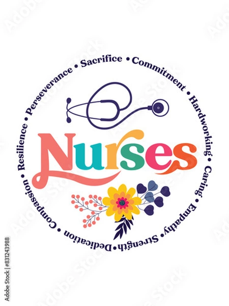 Fototapeta Nurse Typography T-shirt Design with editable vector