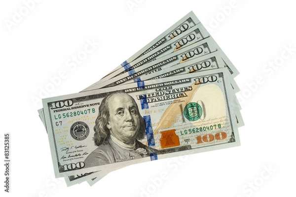 Fototapeta Izolowane pięciuset dolarów banknotów ze ścieżką