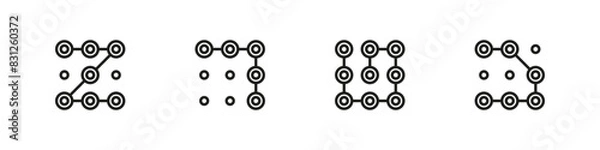 Fototapeta Device password locking symbol set. Smartphone unlocking technology icons.