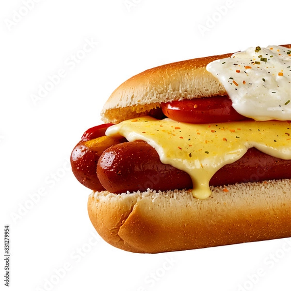 Fototapeta generative ai hot dog with sausage filling isolated transparent background