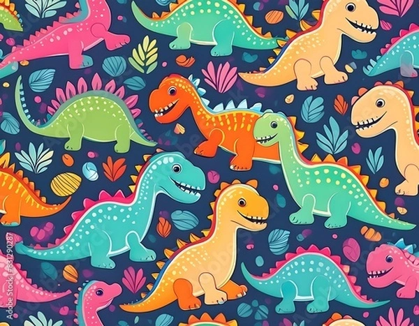 Fototapeta Seamless pattern with dinosaurs
