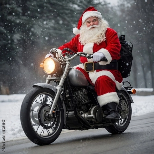 Fototapeta santa claus on motorcycle