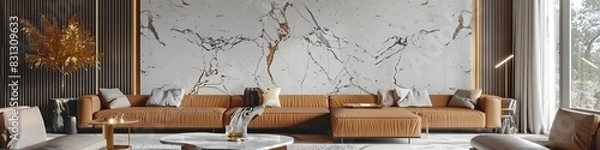 Fototapeta luxurious living room with minimalist design and a focus on high-end materials