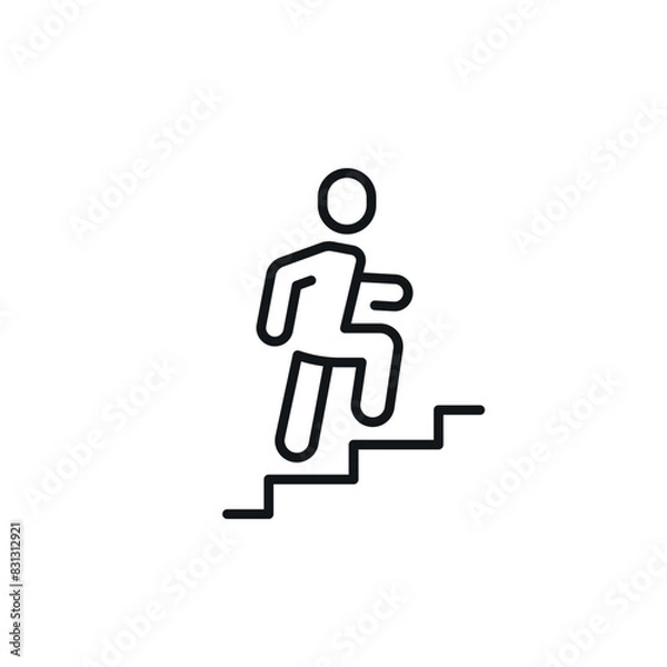 Fototapeta Man climbs the stairs. Progress  linear icon. Action line customizable illustration. Contour symbol. Vector isolated outline drawing. Editable stroke
