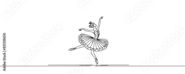 Fototapeta Ballet dancer in continuous line drawing style. Vector illustration