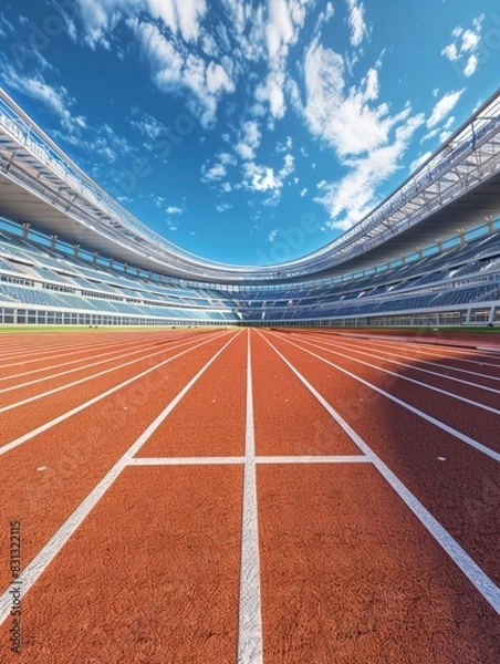 Obraz olympic running track, red surface with white stripes.