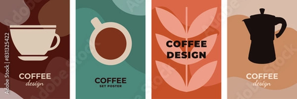 Fototapeta Vector drawing elements coffee banner poster flyer template for text design coffee coffee tones