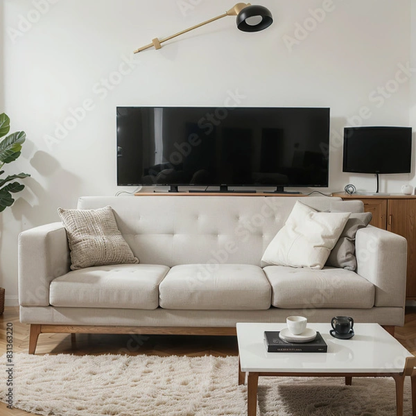 Fototapeta modern living room interior design with white sofa