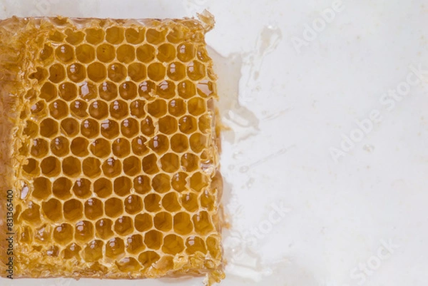 Fototapeta fresh and delicious honeycombs, top view, copy space