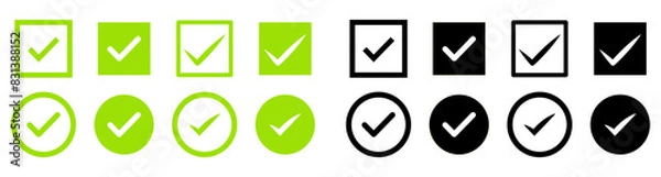 Fototapeta Check mark icon vector set. Check box icon with right or yes checkmark icons. Tick box, checkbox symbol sign vector illustration.