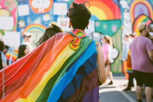 Obraz Celebrating Pride Day with Rainbow Cape