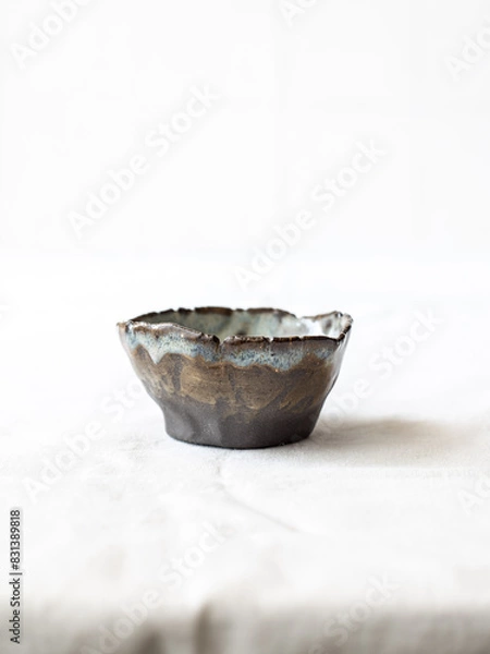 Obraz Small ceramic bowls for sauces top view. Bowls covered with glaze. Ceramic bowls on a white background. Hobby. Pottery. Handmade crafts