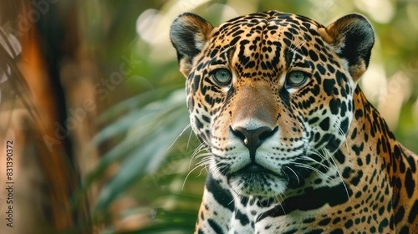 Fototapeta Female Jaguar in adulthood gazing in a different direction from the camera