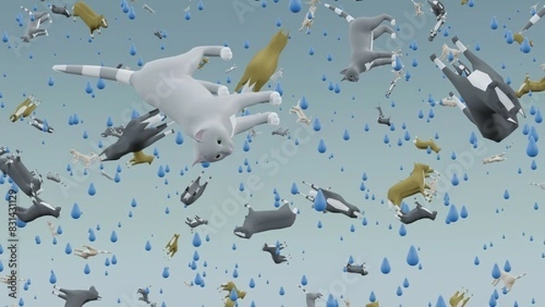 Obraz Raining Cats and Dogs and Rain - 3D Rendered
