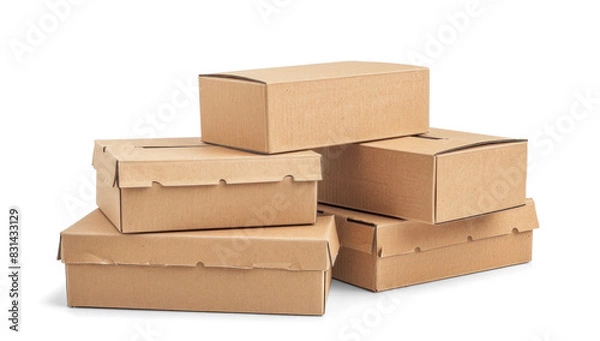 Fototapeta Stacked cardboard boxes on white background