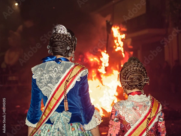 Fototapeta Crema in Fallas of Valencia on March 19 night all figures are bu