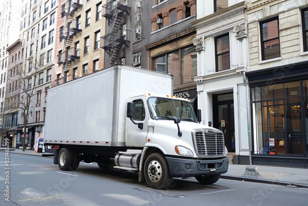 Obraz Big truck mockup with empty space on a city street