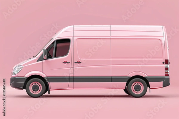 Obraz Pink van mockup with empty space on pink background, advertising for delivery