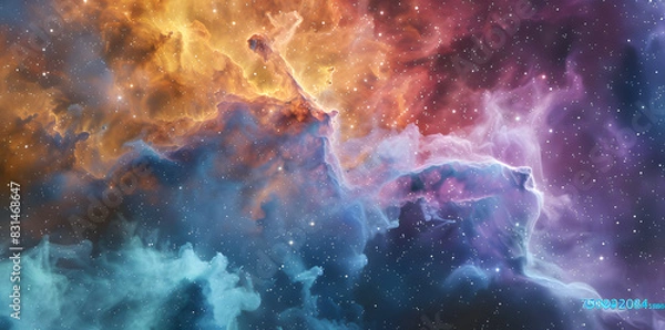 Fototapeta Colorful nebula and space clouds in the universe, fantasy illustration, space background with stars, galaxy and colorful nebulars. High detailed vector art, high resolution. Generated AI.
