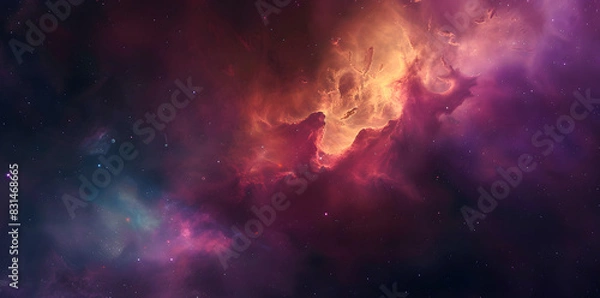 Fototapeta Colorful nebula and space clouds in the universe, fantasy illustration, space background with stars, galaxy and colorful nebulars. High detailed vector art, high resolution. Generated AI.