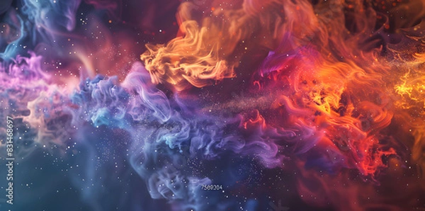 Fototapeta Colorful nebula and space clouds in the universe, fantasy illustration, space background with stars, galaxy and colorful nebulars. High detailed vector art, high resolution. Generated AI.