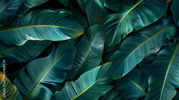 Fototapeta Tropical leaves texture, abstract nature background concept with large green leaf for banner design. Generated AI 