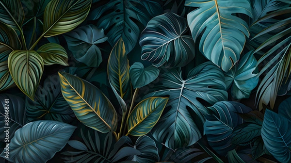 Fototapeta Tropical leaves texture, abstract nature background concept with large green leaf for banner design. Generated AI 