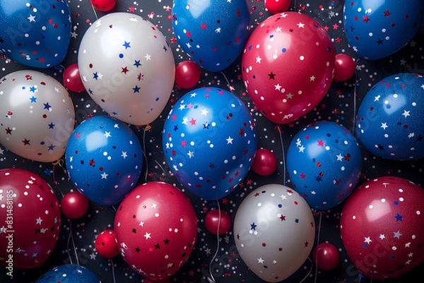 Fototapeta A Festive Background Filled with Red, White, and Blue Balloons and Banners