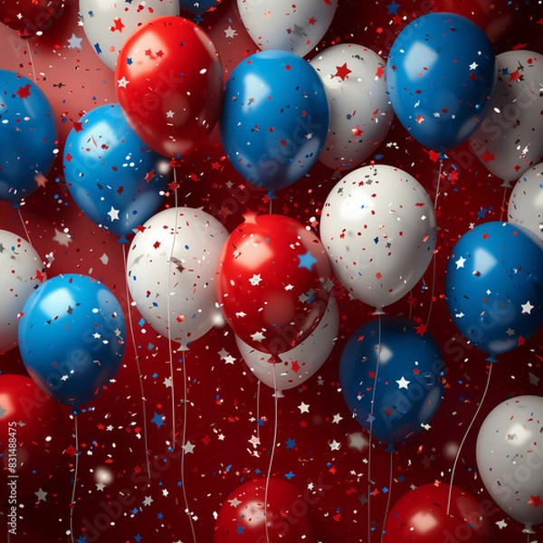 Fototapeta A Festive Background Filled with Red, White, and Blue Balloons and Banners