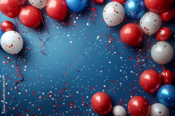 Fototapeta A Festive Background Filled with Red, White, and Blue Balloons and Banners