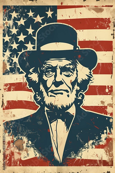 Fototapeta A Vintage-Style Fourth of July Poster - Uncle Sam