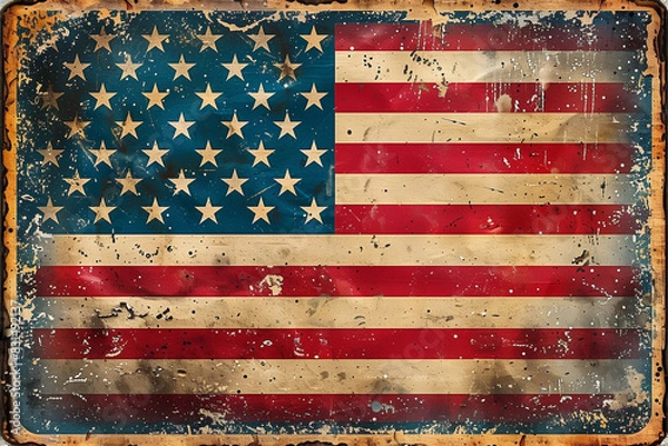 Fototapeta A Vintage-Style American Flag - Fourth of July Poster