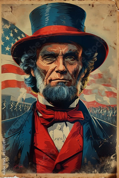 Fototapeta A Vintage-Style Fourth of July Poster - Uncle Sam