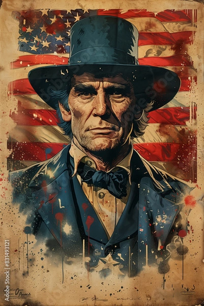 Fototapeta A Vintage-Style Fourth of July Poster - Uncle Sam