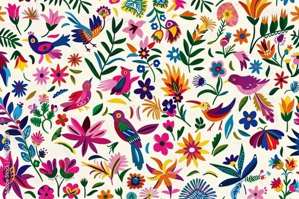 Obraz Otomi Embroidery Mexican Textile Pattern