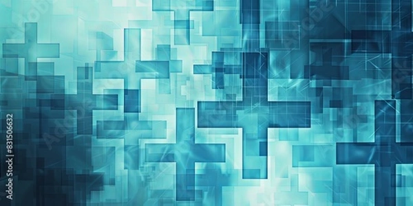 Fototapeta Simplified Abstract Blue Medical Crosses