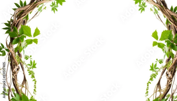 Fototapeta Jungle vines flowing on transparent background, border corner