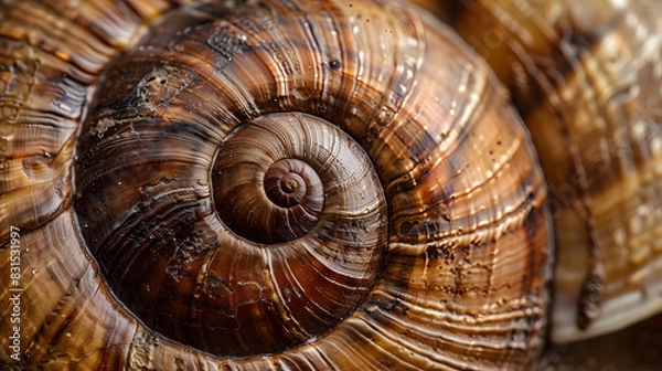 Fototapeta A spiral shell with a brown and tan color