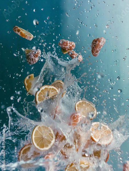 Fototapeta lemon and water splash